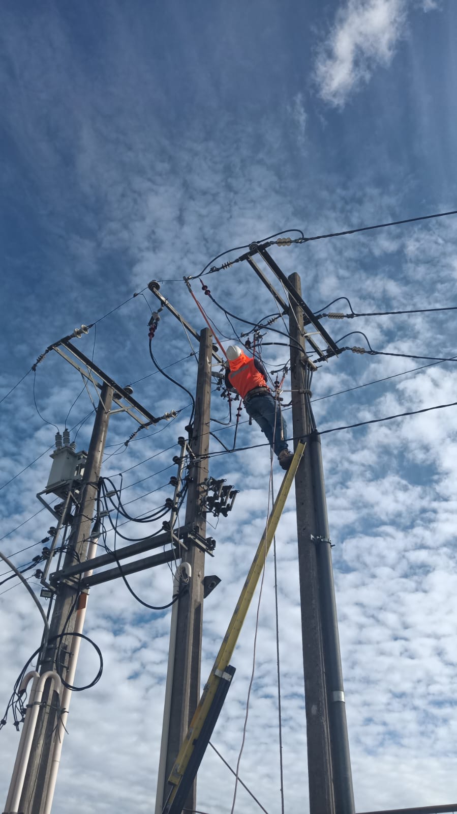 Servicio eléctrico de emergencia, cambio de poste y reposición de líneas de media tención. Cliente Sakata seed chile. SA.